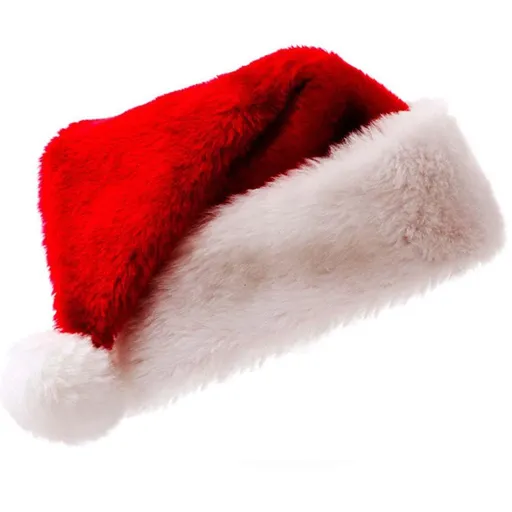 Red Christmas Velvet Santa Hat, Unisex Xmas Holiday Santa Hat with Classic Comfortable Fur Christmas Accessories New Years