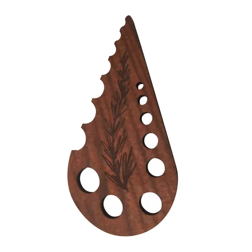 8 Hole Herb Stripper, Wooden Herb Tool with Apertures for Removing Leaves from Parsley Coriander and Thyme, Kitchen Gadget, Khaki Brown