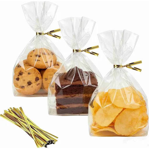 100Pcs Clear Cellophane Treat Bags, 5" x 8" Transparent Individual Plastic Cookie Bags with Twist Ties, Small Cello Gift Candy Bag for Party Favors Goodie Cookies Bakery