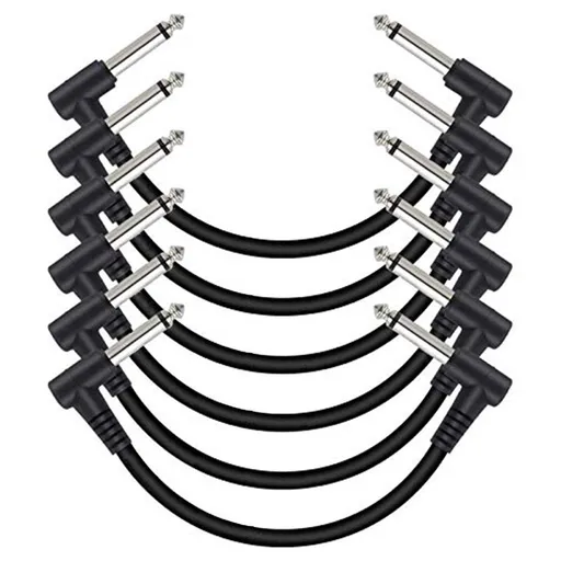 6 Pack 12 Inch Guitar Patch Cables, Black Guitar Pedal Cable Effect Cable Cord, TS Right Angle Guitar Patch Cable