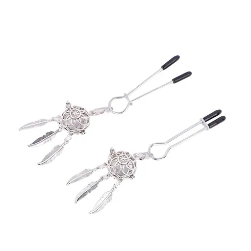 House Of Dasein Tlemeny Metal Feather Lantern Nipple Clamps Clips Bdsm Breast Bondage Restraint Toy - Wide Silver