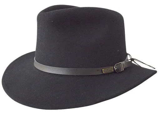 JACARU 1849 Australian 100% Wool Hat Fedora Trilby Crushable Travel - Black