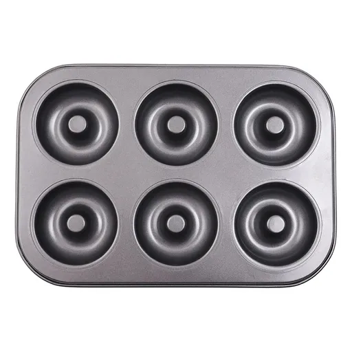 Black Metal 6-Cavity Non-Stick Donut Baking Pan, 26.6x18.5cm, Upgraded Thick Circular Tray for Oven Use (1pc)