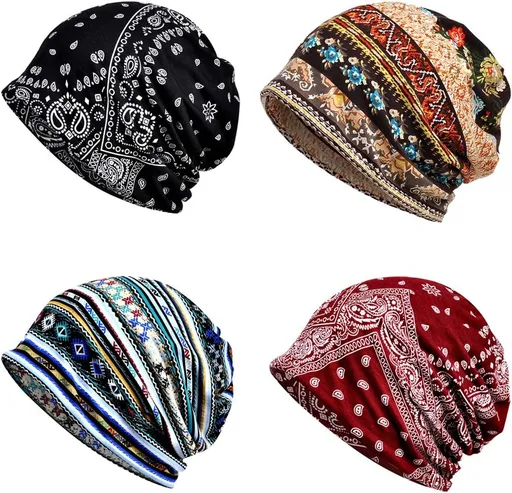 4 PCS Women Baggy Slouchy Beanie Chemo Hat Cap Snood Cancer Headwear Multicolor One Size