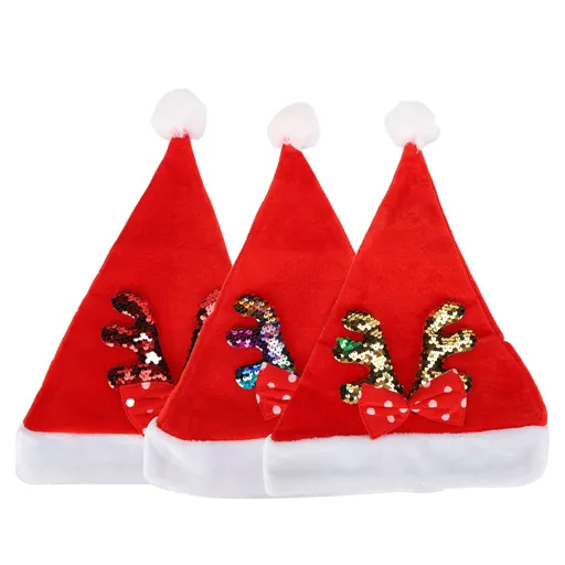 Christmas Hat Soft Cotton Free Size Red Santa Hat with Antler Bowknot for Holiday Decor