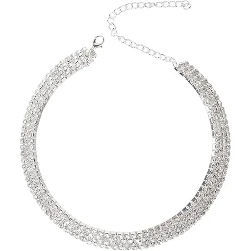 Choker Necklaces Silver Diamond Choker Bracelet Crystal Earrings Necklace Set for Women Sexy Rhinestone Party Wedding Jewelry Set