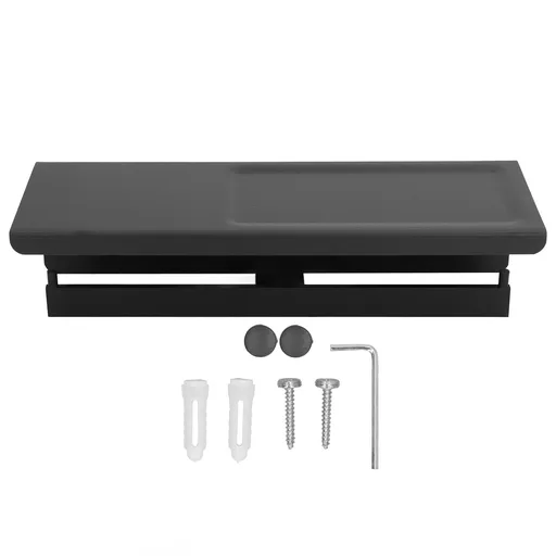 Wall Mount Toilet Paper Holder 2 Use Hotel Bathroom Tissue Waterproof with Storage Shelf Black