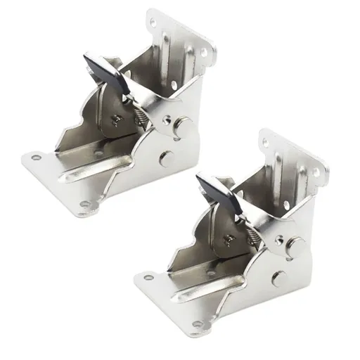 2Pcs Plated Silver Self-Locking Folding Support Frame Brackets for Table Legs with Spring Activated Lock