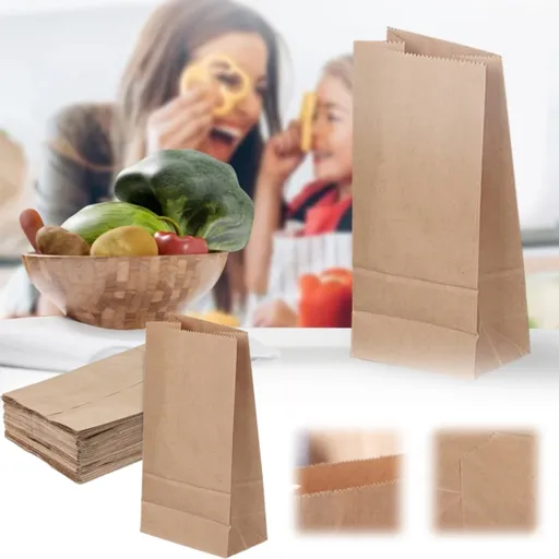50 Pack Brown Paper Lunch Bags, Extra Small Kraft Bags for Lunch Weddings Parties and Grocery Storage, Khaki, 3.54 x 2.16 x 7.08 inches