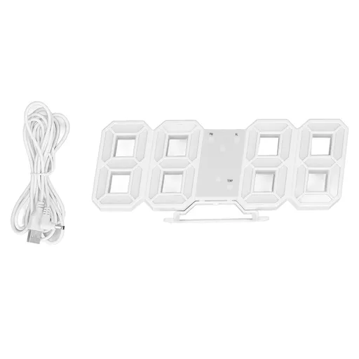 3D LED Wall Clock Minimalist White Frame Digital Wall Alarm Clock Timer with Temperature for Home Livingroom Red Word