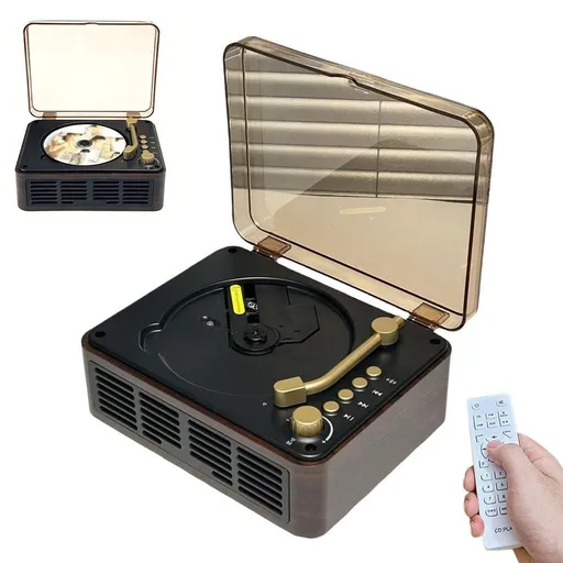 Retro CD Music Player with Bluetooth and FM Radio Multifunctional Home Audio System Brown