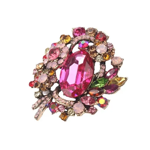Crystal Wreath Brooches Leaf Flower Large Gorgeous Brooch Pin Costume Jewelry Accessories for Women （2.36*2.17inch）