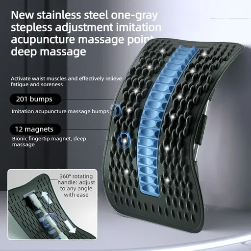Adjustable Lumbar Relief Stretcher, Magnetic Back Traction Device, Home Massage Equipment—Dark Blue