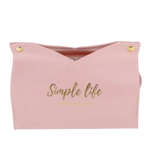 Tissue Bag Artificial Leather Vintage Kitchen Paper Towel Box Container for Office HomePink