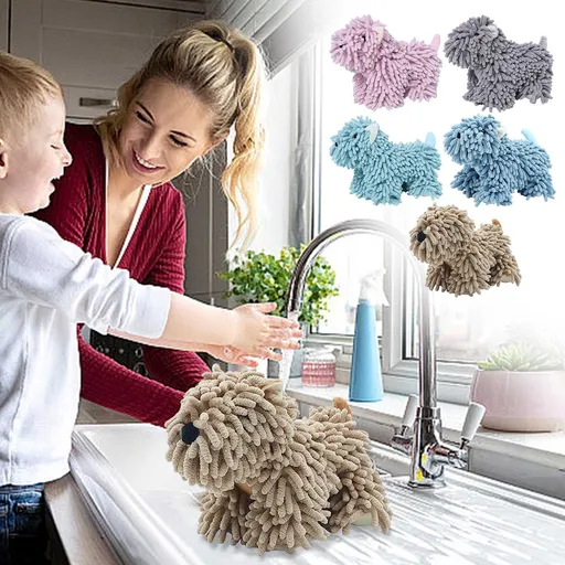Hangable Towels Cute Dog Hand Towels, Highly Absorbent Kitchen Towels Soft Thicker Hand Towels for Bathroom Funny Cartoon Gifts for Women Kitchen Bathroom Decor, Blue Pink