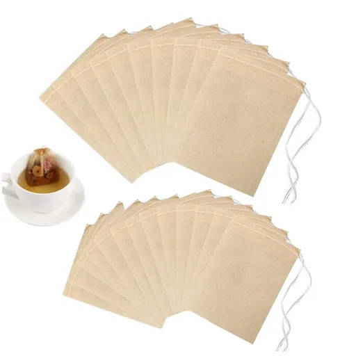 100 Pcs Loose Leaf Tea Bags, Disposable Tea Filter Bags with Drawstring Unbleached Tea Bags for Loose Tea and Coffee (8*10 cm)