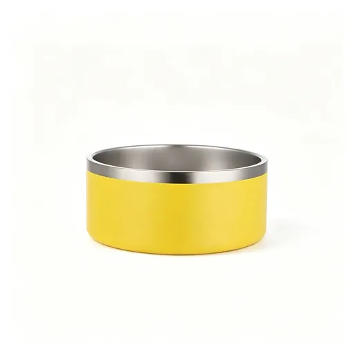 64oz 304 Stainless Steel Cat Dog Bowl | Double Thickened Pet Food Bowl | Non-Slip Base | Yellow | for Large Dogs & Multi-Cat | Christmas Bright Large Bowl
