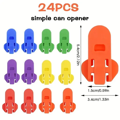 24 Pack Can Tab Openers, Ring Pull Lifters and Nail Protectors for Soda and Beer Cans, Easy Opening Tools, Assorted Colours