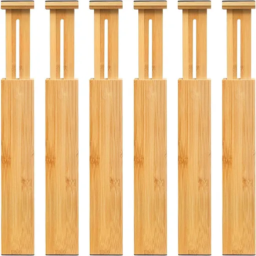 Adjustable Bamboo Drawer Dividers, Expandable Drawer Organizer for Kitchen, Bedroom, Bathroom, Dresser and Office, 6-Pack