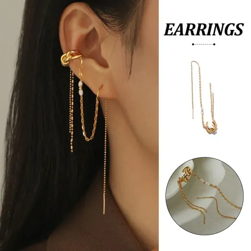 Earrings Wrap Design Pearl Accent Gold Single Earring