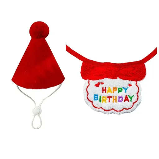 Pet Birthday Dog Cat Bib Scarf Hat Accessory Dogs Cats Celebration - Red