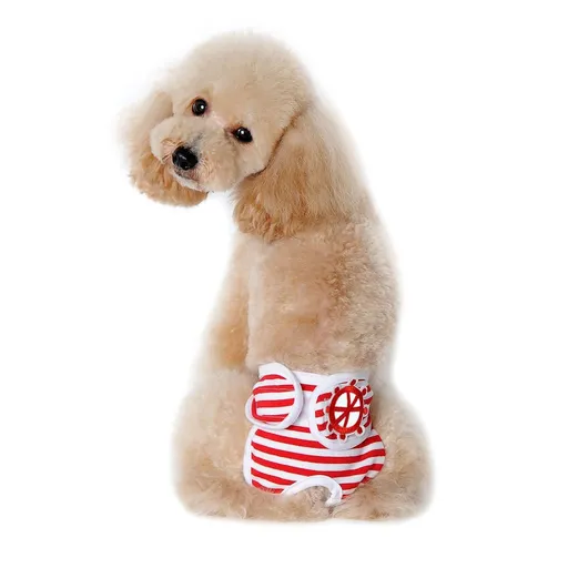 Washable Dog Physiological Underwear with Nautical Striped Design, Adjustable Magic Tape, Tail Opening and Leak-Proof Layer for Small to Large Dogs During Heat Cycles and Daily Indoor or Outdoor Use (L, Red)