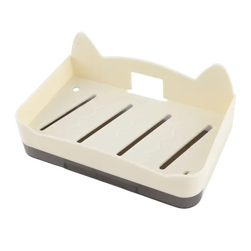 Wall Mounted Soap Holder Hole Free Square Shape Drainage Soap Dish Holder for Bathroom Beige