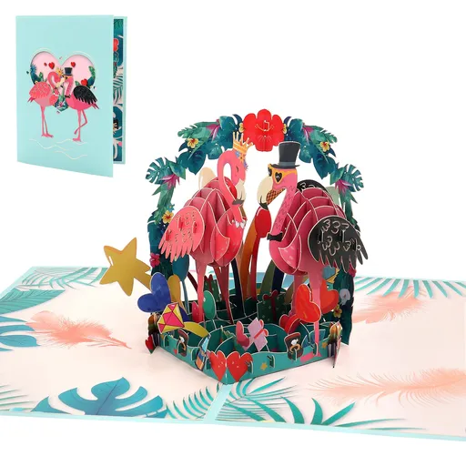 3D Pop Up Card, Anniversary Card with Envelope and Note Tag, Romantic Valentines Cards for Her Him Women Men,(Pink and Green)