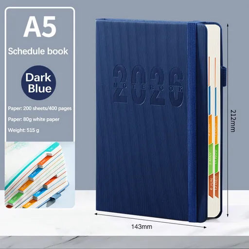 2026 Weekly Planner Notebook, Daily Planner Hardcover Calendar with Tabs and Pen Strap, 200 Pages Journaling Notebooks Daily Time Management Plan for Office Work(Purple) Blue