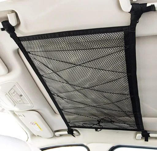 Car Ceiling Cargo Net Pocket,31"x21" Adjustable Double-Layer Mesh SUV Roof Organizer Long Trip Ceiling Storage Net,Car