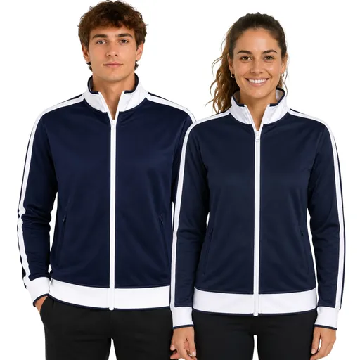 Track Top Jacket Full Zip Tracksuit Varsity Jumper Warm Winter - Navy/White