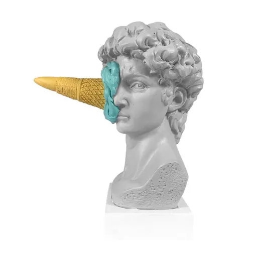 6.3 Inch Ice Cream David Head Resin Sculpture Statue for Living Room, Office, Bookshelf, Coffee Table Decorative Statues (Blue)