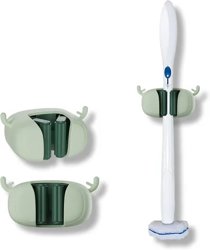 Self-Adhesive Toilet Brush Holder 2 Pack Green - No Drilling Required Wall Mounted Universal Bathroom WC Organizer