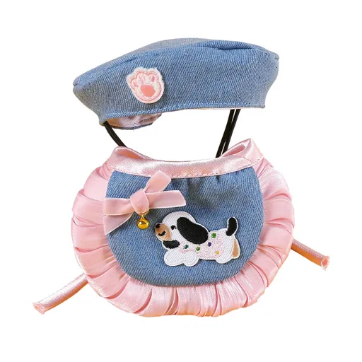 Pet Clothes Set Lace Bib with Hat Soft Cotton for Dogs Cats Wear Decoration - Pink