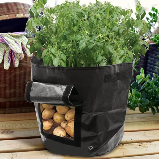 34x35cm Potato Grow Bag with Side Window & Handles 14" x 20" Black#4