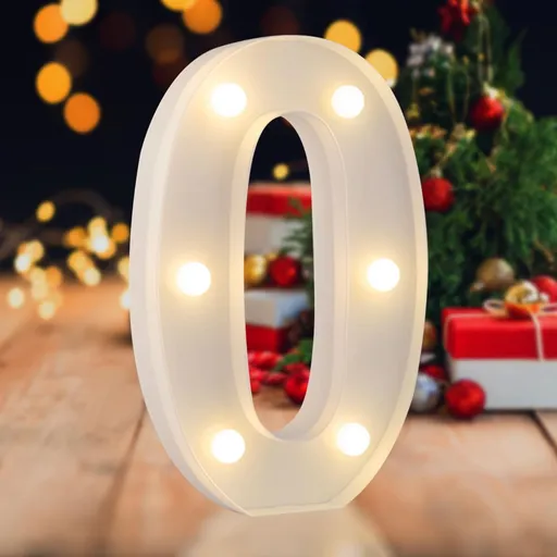 Sign Digit 0, warm white, 26 letters, 10 numbers, heart and & symbol; for birthday, party, Christmas, home, bar, wedding decoration; DIY word combinations; wall & tabletop display; battery operated.