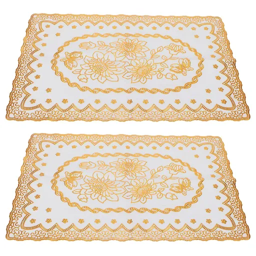 2PCS 30cmx45cm PVC Table Mat Gold Placemats Cup Coaster Pad Kitchen Wedding DecorationStyle 1