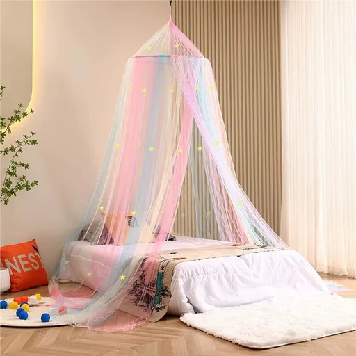 Colorful Glow-in-the-Dark Stars Princess Bed Canopy Mosquito Net for King Queen Beds 250cm Height Extra Large 12m Circumference Australian Decor