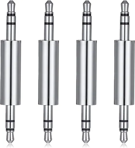 3.5 mm Male to Male Audio Cable Connector, 4 Pack 1/8" Audio Jack Stereo Jack Adapter Metal Silver Headphone Jacks Coupler Connector for Smartphones, Mic