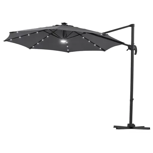 Instahut Outdoor Umbrella 3m Solar LED Offset Cantilever Patio Parasol Charcoal