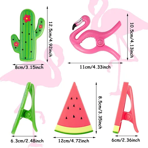 6 Pieces Beach Towel Clips Chair Clips Towel Clips Holder Clothes Pins in Fun Bright Colors Jumbo Size (Cute Style)