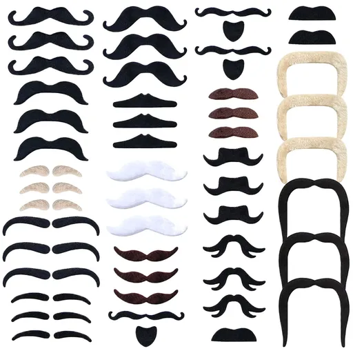 48 Pieces Fake Mustaches Novelty Self Adhesive Fake Mustache Set for Performance Masquerade Halloween Party Supplies
