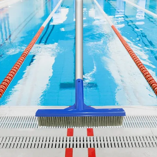10" Pool Brush | Stainless Steel Bristles | Wall & Floor Cleaner for Swimming Pools | Fits Standard 1-1/4" Poles | Blue Plastic Handle | 28x10x6cm