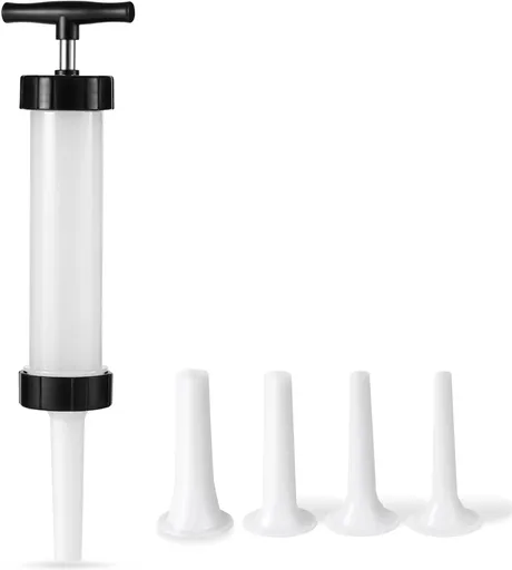 Manual Sausage Stuffer, Black, BPA-Free, Handheld with 4 Stuffing Tubes, for Hot Dogs and Bratwurst