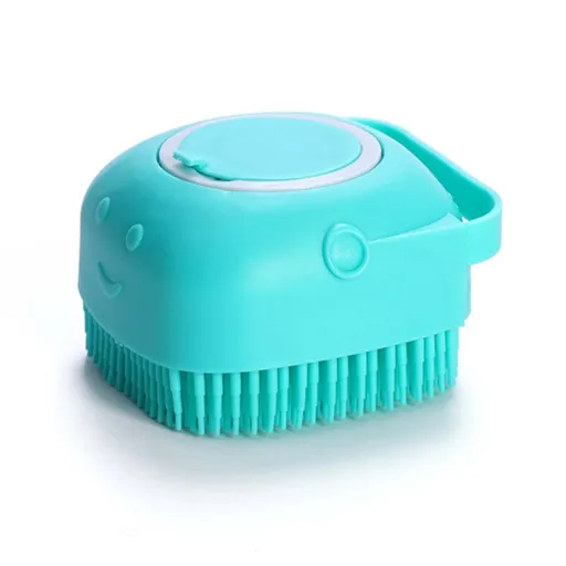 Dog Bath Brush, Dog Grooming Brush - Silicone Cat Shampoo Comb, Shampoo Dispenser for Kitty and Puppy (Blue)