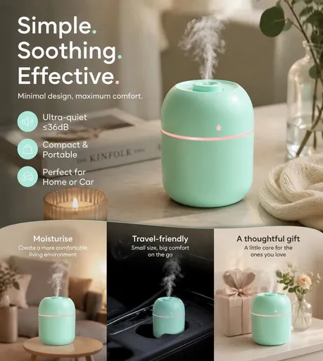 USB Water Drop Mini Humidifier 220ML Green, Office Holiday Gift