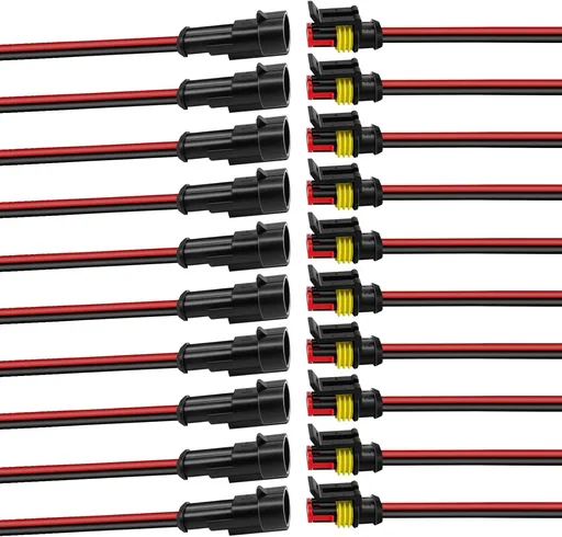 10Pcs Car Waterproof Electrical Connector, 2 Pin Connector, 16 AWG 2 Wire Waterproof Connector, Car Electrical Connectors for Automobiles, Trucks, Boats, Motorcycles and Other Electrical Connections