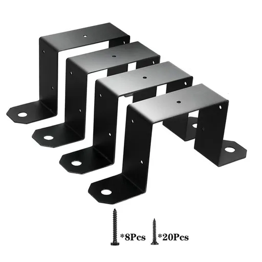 4Pcs Black Strap Heavy Duty Wood Deck Fence Tie for 4"x4" Post U-Shaped Pipe Clamp Bracket Gazebo Mounting Brackets
