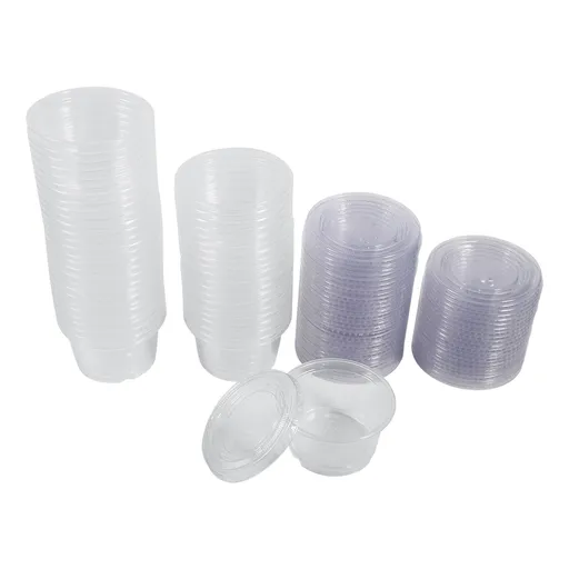 50Pcs Disposable Plastic Clear Sauce Chutney Cups Boxes With Lid Food Takeaway Hot (4oz)