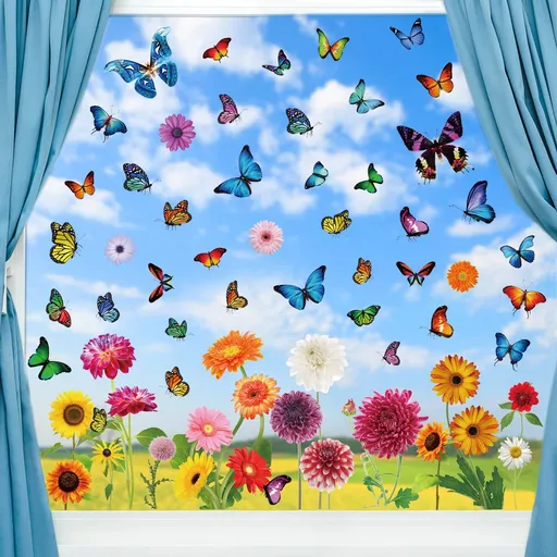84 PCS Spring Window Clings Double Sided Butterfly Flower Window Stickers Anti-Collision Window Clings Decals Static Flowers